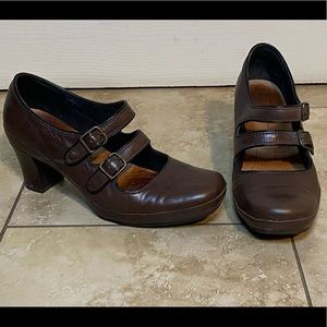 Clarks Artisan Double Strap Brown Mary Janes
